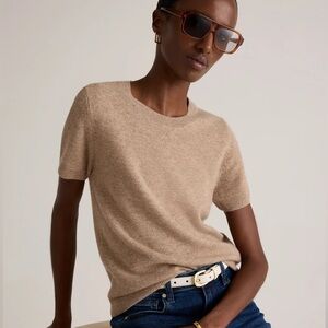 Quince Mongolian Cashmere Tee Oatmeal - Sz XS